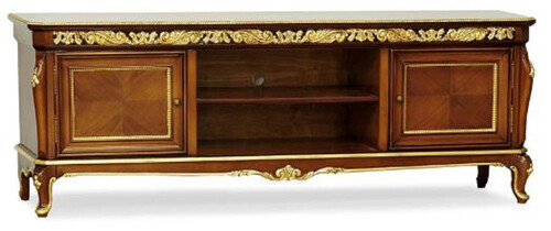 Casa Padrino Luxus Barock TV Schrank Braun / Gold - Handgefertigtes Massivholz Sideboard mit 2 T�ren - Luxus Wohnzimmer M�bel im Barockstil - Barock M�bel - Edel & Prunkvoll