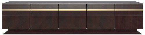 Casa Padrino Designer TV Schrank Dunkelbraun Hochglanz / Gold 240 x 45 x H. 55 cm - Edler Fernsehschrank mit 5 T�ren - Luxus Wohnzimmer M�bel