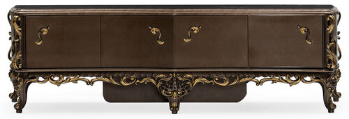 Casa Padrino Luxus Barock TV Schrank Braun / Gold - Prunkvolles Massivholz Sideboard mit 4 T�ren - Wohnzimmer M�bel im Barockstil - Barock M�bel - Edel & Prunkvoll