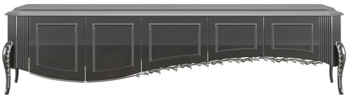 Casa Padrino Luxus Barock TV Schrank Schwarz / Silber 217 x 54 x H. 58 cm - Fernsehschrank mit 5 T�ren - Edle Barock Wohnzimmer M�bel