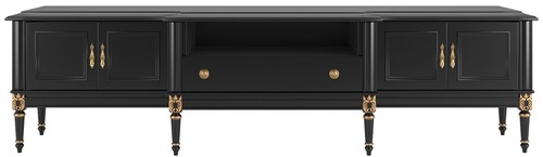 Casa Padrino Luxus Barock TV Schrank Schwarz / Antik Gold 235 x 55 x H. 65 cm - Fernsehschrank mit 4 T�ren und Schublade - Edle Barock Wohnzimmer M�bel