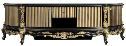 Casa Padrino Luxus Barock TV Schrank Schwarz / Gold - Prunkvolles Massivholz Sideboard mit 4 T�ren und Schublade - Barock Wohnzimmer M�bel