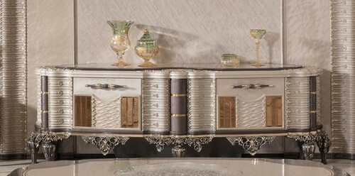 Casa Padrino Luxus Barock TV Schrank Grau / Braun / Gold - Handgefertigtes Massivholz Sideboard - Barock Wohnzimmer M�bel - Edel & Prunkvoll