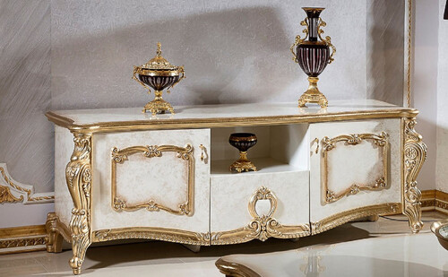 Casa Padrino Luxus Barock TV Schrank Wei� / Beige / Gold 190 cm
