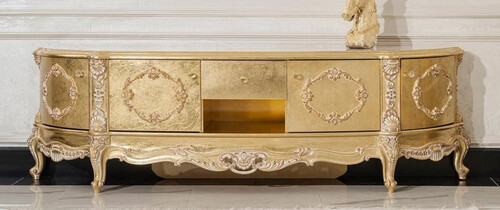 Casa Padrino Luxus Barock TV Schrank Gold - Prunkvolles Massivholz Sideboard mit 4 T�ren und Schublade - Wohnzimmer M�bel im Barockstil - Barock M�bel - Edel & Prunkvoll