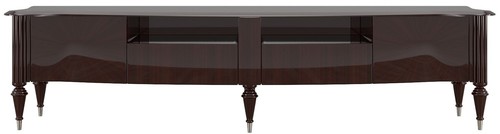 Casa Padrino Luxus Barock TV Schrank Dunkelbraun Hochglanz / Silber 225 x 55 x H. 65 cm - Fernsehschrank mit 2 T�ren und 2 Schubladen - Edle Barock Wohnzimmer M�bel