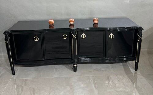 Casa Padrino Luxus Barock TV Schrank Schwarz / Gold 195 cm - Barock Wohnzimmer M�bel