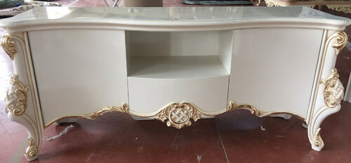 Casa Padrino Luxus Barock TV Schrank Wei� / Gold - Handgefertigter Fernsehschrank mit 2 T�ren und Schublade - Barock Wohnzimmer M�bel