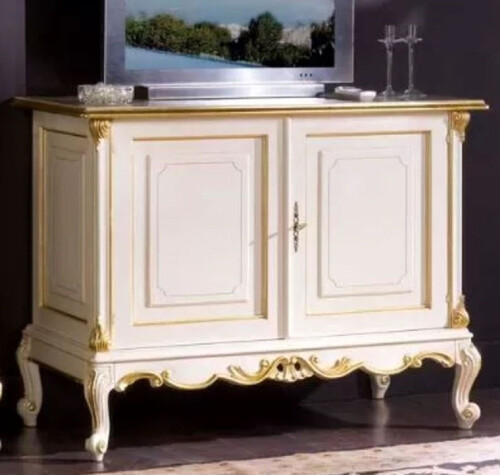 Casa Padrino Luxus Barock Sideboard Wei� / Gold - Handgefertigter Massivholz Schrank mit 2 T�ren - Luxus M�bel im Barockstil - Luxus Qualit�t - Made in Italy
