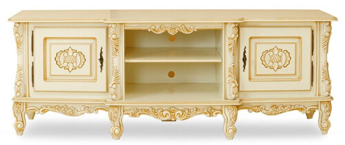 Casa Padrino Luxus Barock TV Schrank Creme / Beige - Handgefertigtes Massivholz Sideboard mit 2 T�ren - Luxus Wohnzimmer M�bel im Barockstil - Barock M�bel - Edel & Prunkvoll