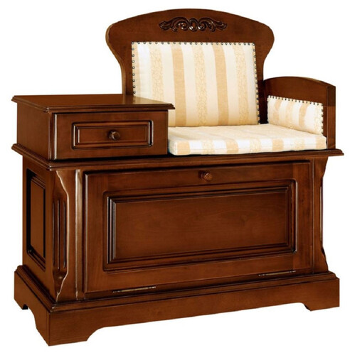 Casa Padrino Luxus Barock Telefonbank Braun / Wei� / Gold - Handgefertigter Barockstil Massivholz Flurschrank mit Sitzbank - Barock M�bel