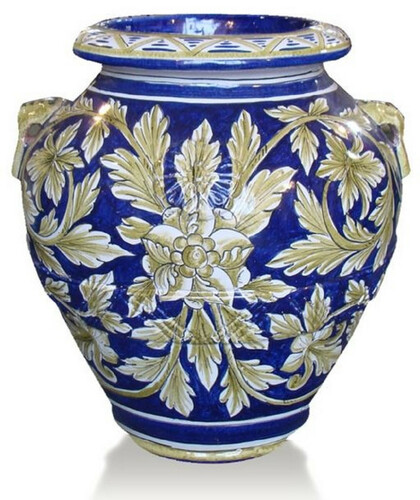 Casa Padrino Luxus Barock Terracotta Vase Blau / Gold / Wei� - Verschiedene Gr��en - Prunkvolle handgefertigte & handbemalte Blumenvase - Barock Deko Accessoires