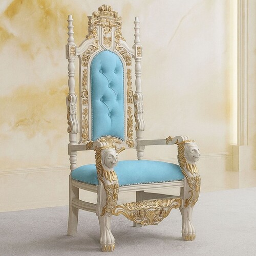 Casa Padrino Luxus Barock Thron Sessel Hellblau / Creme / Gold - Barockstil M�bel