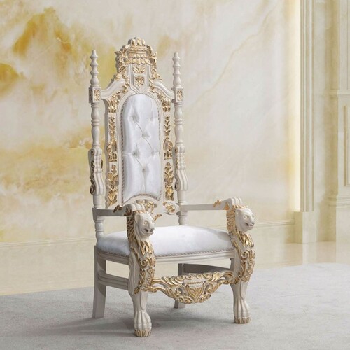 Casa Padrino Luxus Barock Thron Sessel mit Glitzersteinen Wei� / Creme / Gold - Barock M�bel