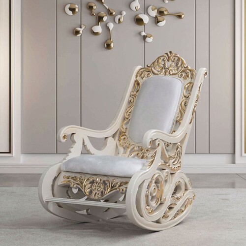 Casa Padrino Luxus Barock Schaukelsessel Wei� / Creme / Gold - Barock M�bel
