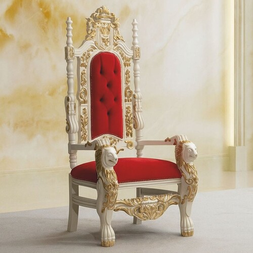 Casa Padrino Luxus Barock Thron Sessel Rot / Creme / Gold - Barockstil M�bel