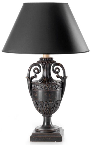 Casa Padrino Luxus Barock Tischleuchte Pokal Antik Schwarz / Schwarz  26 x H. 59,5 cm - Prunkvolle Barockstil Schreibtischleuchte mit Lampenschirm - Luxus Qualit�t - Made in Italy