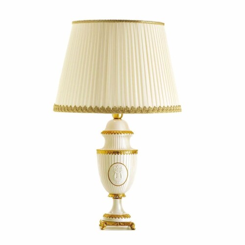 Casa Padrino Luxus Barock Porzellan Tischleuchte Wei� / Gold / Elfenbein H. 78 cm - Made in Italy