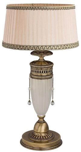 Casa Padrino Luxus Barock Tischleuchte Messing mit Patina / Wei� / Beige H. 54 cm