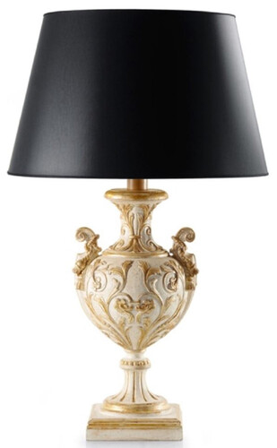 Casa Padrino Luxus Barock Tischleuchte Antik Cremewei� / Antik Gold / Schwarz  27 x H. 61,5 cm - Prunkvolle Barockstil Schreibtischleuchte mit Lampenschirm - Luxus Qualit�t - Made in Italy