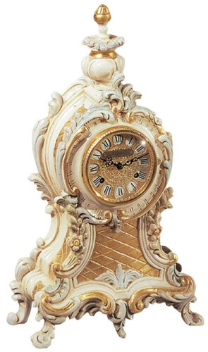 Casa Padrino Luxus Barock Tischuhr Creme / Wei� / Gold - Prunkvolle Barockstil Uhr - Handgeschnitzte Barock Schreibtischuhr - Luxus Qualit�t - Made in Italy