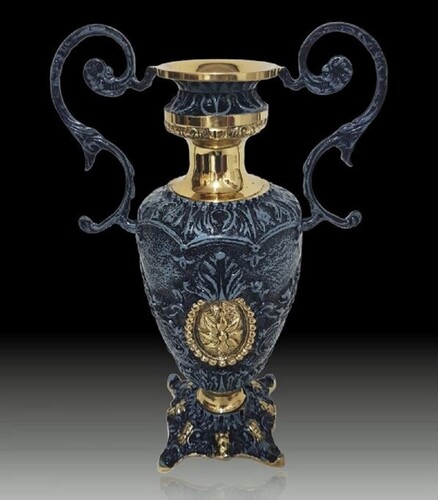 Casa Padrino Luxus Barock Vase Blau / Gold 23 x H. 34 cm - Handgefertigte Barockstil Blumenvase