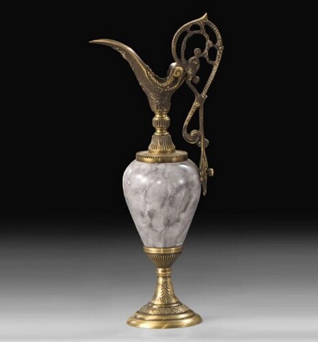 Casa Padrino Luxus Barock Vase in Weinkrug Form Antik Messing / Grau H. 37 cm - Barock Deko Accessoires