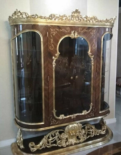 Casa Padrino Luxus Barock Vitrine Braun / Antik Gold - Prunkvoller Massivholz Vitrinenschrank mit 2 T�ren - Handgefertigte Barock M�bel