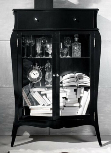Casa Padrino Luxus Barock Vitrine Hochglanz Schwarz - Massivholz Vitrinenschrank mit 2 Glast�ren und Schublade - Luxus M�bel im Barockstil - Barock M�bel - Barock Einrichtung - Edel & Prunkvoll