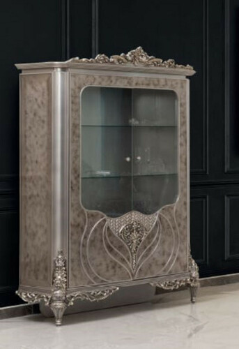 Casa Padrino Luxus Barock Vitrine Silber - Handgefertigter Massivholz Vitrinenschrank - Prunkvolle Barock M�bel