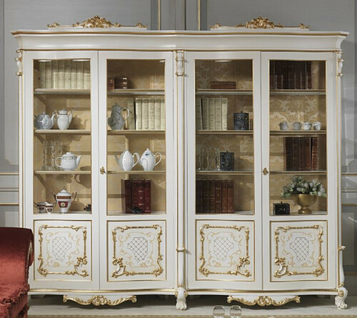 Casa Padrino Luxus Barock Vitrine Wei� / Gold 276 x 60 x H. 230 cm - Edler Massivholz Vitrinenschrank mit 4 T�ren - Hotel Restaurant Schloss M�bel - Luxus Qualit�t - Made in Italy