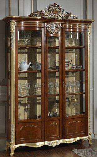 Casa Padrino Luxus Barock Vitrine Braun / Gold / Silber - Edler Massivholz Vitrinenschrank mit 2 T�ren - Hotel M�bel - Schloss M�bel - Luxus Qualit�t - Made in Italy