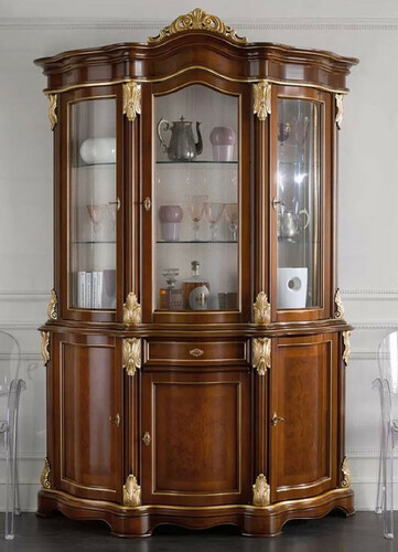 Casa Padrino Luxus Barock Vitrine Braun / Gold - Handgefertigter Vitrinenschrank mit 6 T�ren und Schublade - Prunkvolle Barock M�bel - Luxus Qualit�t - Made in Italy