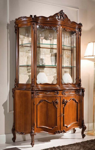 Casa Padrino Luxus Barock Vitrine Braun - Handgefertigter Vitrinenschrank mit 4 T�ren und 2 Schubladen - Prunkvolle Barock M�bel - Luxus Qualit�t - Made in Italy