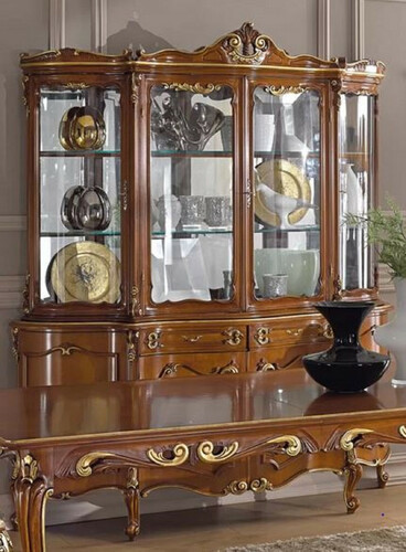 Casa Padrino Luxus Barock Vitrine Braun / Gold - Handgefertigter Vitrinenschrank mit 8 T�ren und 2 Schubladen - Prunkvolle Barock M�bel - Luxus Qualit�t - Made in Italy