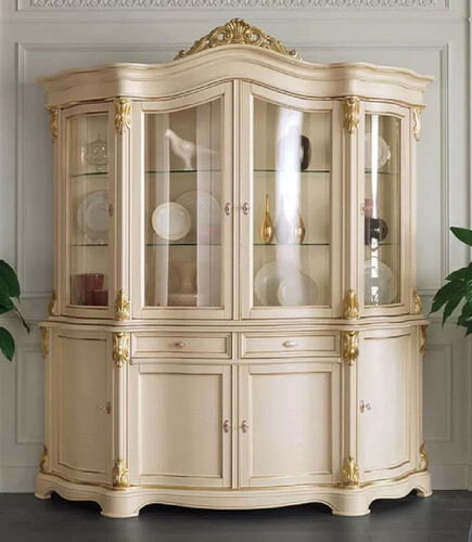 Casa Padrino Luxus Barock Vitrinenschrank Cremefarben / Gold - Handgefertigter Massivholz Vitrine mit 8 T�ren und 2 Schhubladen - Prunkvolle Barock M�bel - Luxus Qualit�t - Made in Italy