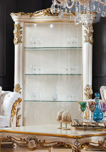 Casa Padrino Luxus Barock Vitrine Wei� / Beige / Gold - Handgefertigter Massivholz Vitrinenschrank mit Glast�r - Barock M�bel