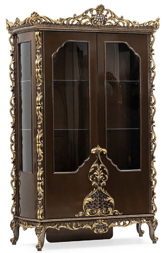 Casa Padrino Luxus Barock Vitrine Braun / Gold - Prunkvoller Massivholz Vitrinenschrank mit 2 T�ren - Luxus M�bel im Barockstil - Barock M�bel - Edel & Prunkvoll