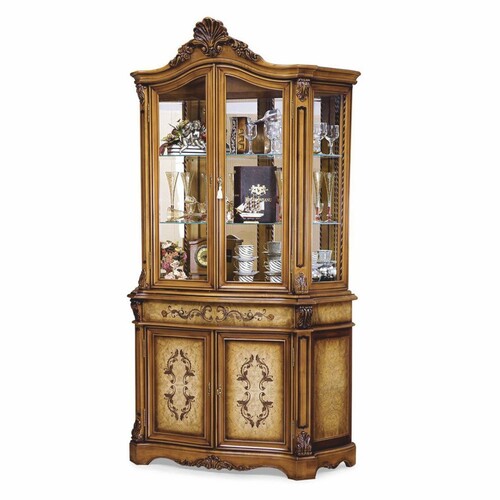 Casa Padrino Luxus Barock Vitrine Braun / Naturfarben H. 232 cm - Barockstil M�bel