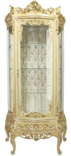 Casa Padrino Barock Vitrine Cremefarben 80 x 40 x H. 200 cm - Prunkvoller Barock Vitrinenschrank mit Glast�r und wundersch�nen Verzierungen - Barock M�bel