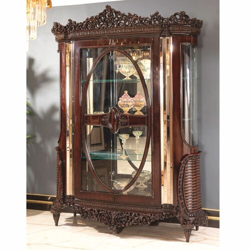 Casa Padrino Luxus Barock Vitrine Dunkelbraun / Gold 180 x H. 245 cm - Prunkvoller Massivholz Vitrinenschrank - Barock M�bel