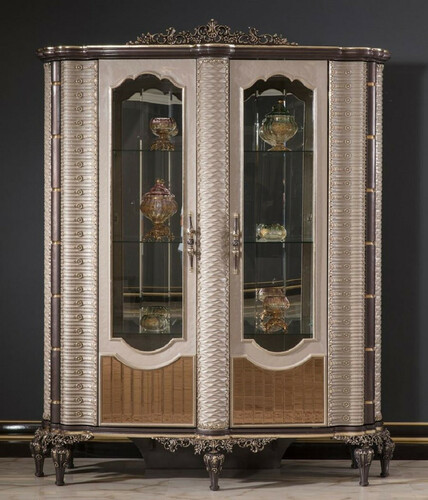 Casa Padrino Luxus Barock Vitrine Grau / Braun / Gold - Prunkvoller Massivholz Vitrinenschrank mit 2 Glast�ren - Barock M�bel - Edel & Prunkvoll