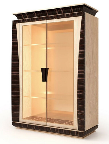 Casa Padrino Luxus Vitrine Naturfarben / Dunkelbraun 139 x 61 x H. 205 cm - Massivholz Vitrinenschrank mit 2 Glast�ren - Wohnzimmer M�bel - Hotel M�bel - Luxus Qualit�t - Made in Italy