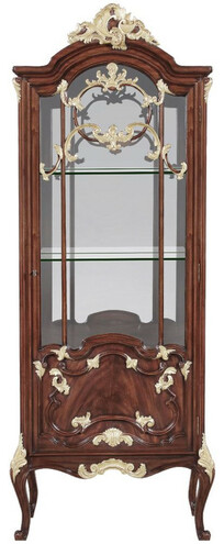 Casa Padrino Luxus Barock Vitrine Braun / Gold 79 x 42 x H. 207 cm - Prunkvoller Massivholz Vitrinenschrank mit LED Beleuchtung - Barock M�bel