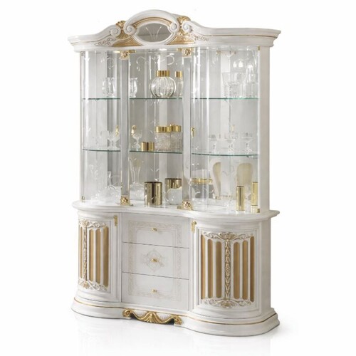 Casa Padrino Luxus Barock Vitrine Wei� / Gold 139 x H. 213 cm - Barock M�bel - Made in Italy