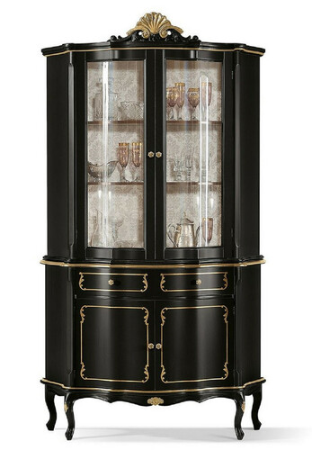 Casa Padrino Luxus Barock Vitrine Schwarz / Gold - Prunkvoller Barock Vitrinenschrank mit 4 T�ren und Schublade - Barock M�bel - Luxus Qualit�t - Made in Italy