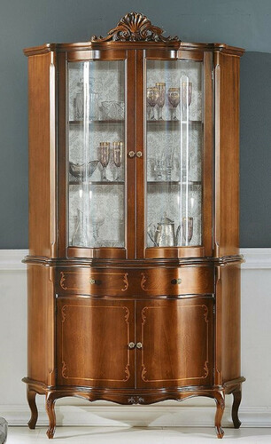 Casa Padrino Luxus Barock Vitrine Braun - Prunkvoller Barock Vitrinenschrank mit 4 T�ren und Schublade - Barock M�bel - Luxus Qualit�t - Made in Italy
