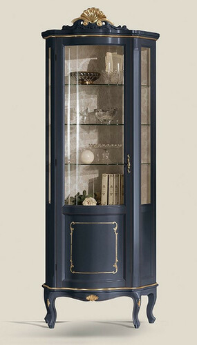 Casa Padrino Luxus Barock Vitrine Blau / Gold - Prunkvoller Barock Vitrinenschrank mit Glast�r und 3 Glasregalen - Barock M�bel - Luxus Qualit�t - Made in Italy