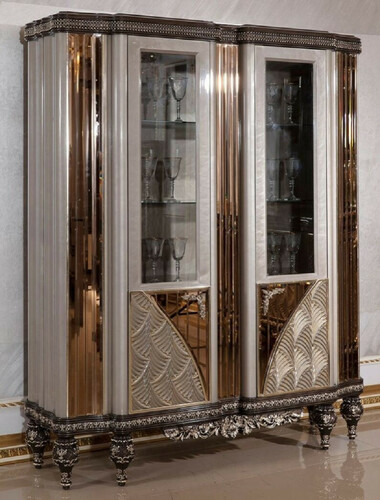 Casa Padrino Luxus Barock Vitrine Grau / Schwarz / Silber / Gold - Prunkvoller Massivholz Vitrinenschrank mit 2 Glast�ren - Barock M�bel - Edel & Prunkvoll