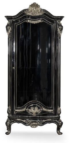 Casa Padrino Luxus Barock Vitrine Schwarz / Silber - Prunkvoller Massivholz Vitrinenschrank mit Glast�r - Handgefertigte Barock M�bel - Edel & Prunkvoll